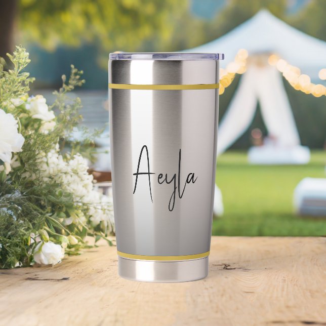 Classy Chic Elegant Modern Black Personalised Insulated Tumbler (Wedding)