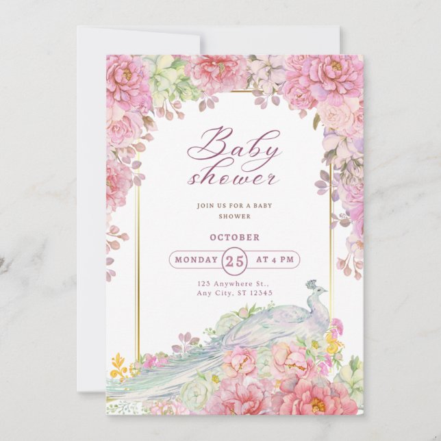 Classy Chic Floral Golden Frame Baby Shower Invitation (Front)
