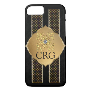 Classy Chic Gold Black Bling Monogram iPhone 8/7 Case