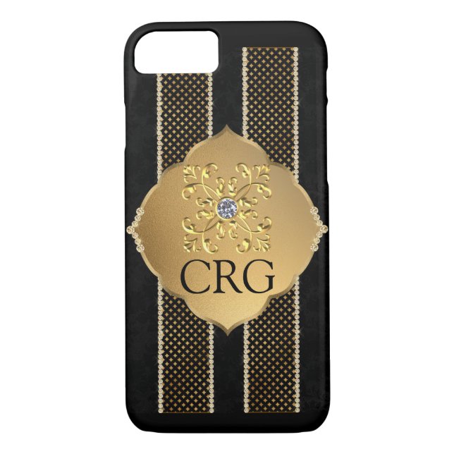 Classy Chic Gold Black Bling Monogram Case-Mate iPhone Case (Back)