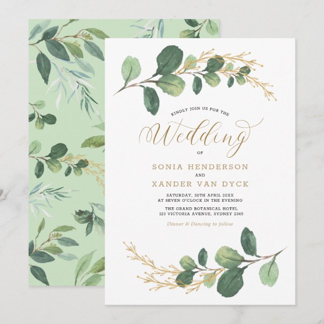 Classy + Chic Greenery Botanical Garden Wedding Invitation (Front/Back)