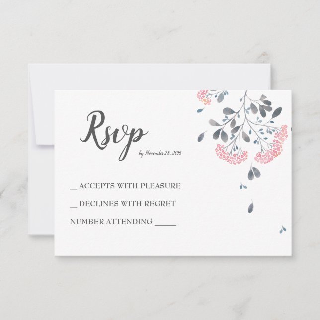 Classy chic grey pink watercolor wedding RSVP (Front)