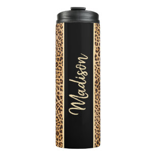 Classy Chic Leopard Print Black Brown Personalized Thermal Tumbler