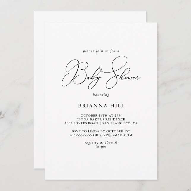 Classy Chic Minimalist Baby Shower  Invitation (Front/Back)