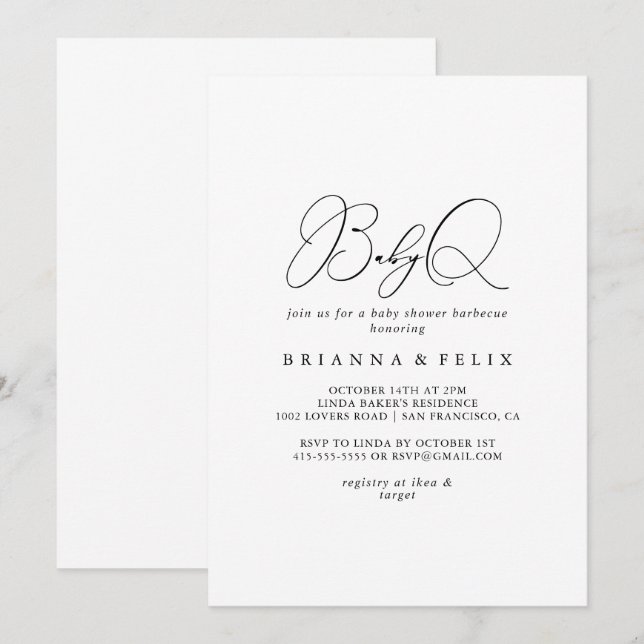 Classy Chic Minimalist BabyQ Baby Shower Barbecue Invitation (Front/Back)