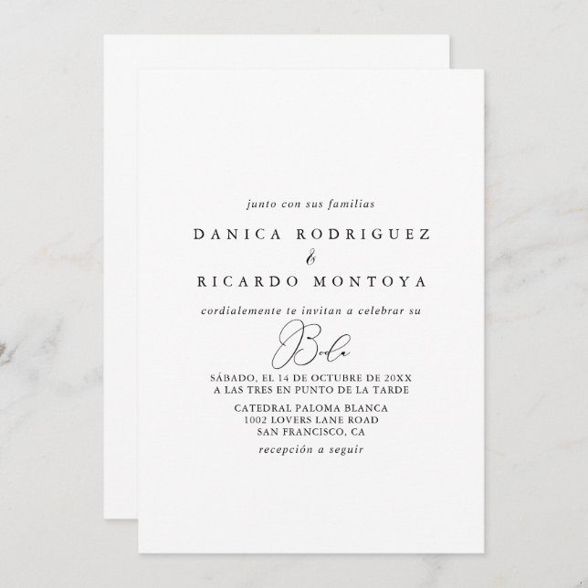 Classy Chic Minimalist Spanish Wedding Invitation (Front/Back)