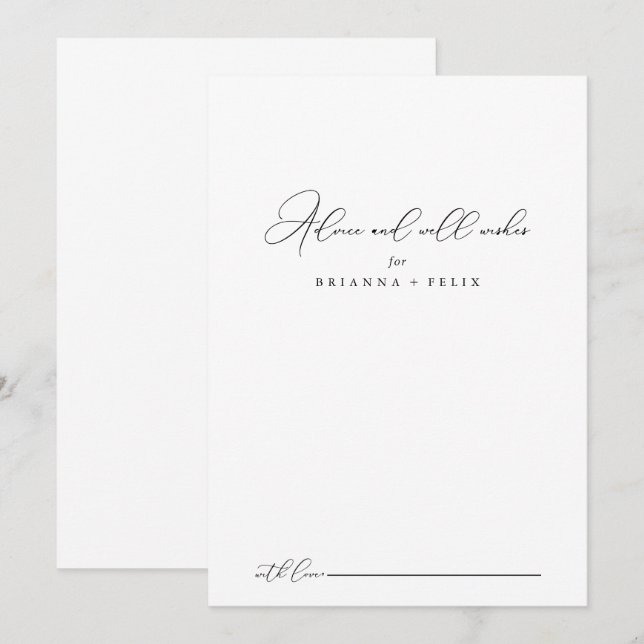 Classy Chic Minimalist Wedding Well Wishes  Advice Card (Front/Back)