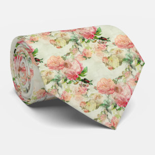 Classy Chic Neck Tie With Antique Roses Pattern