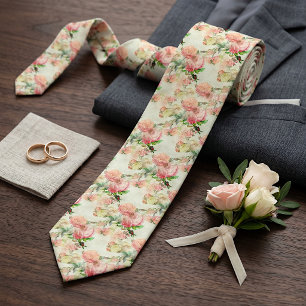 Classy Chic Neck Tie With Antique Roses Pattern