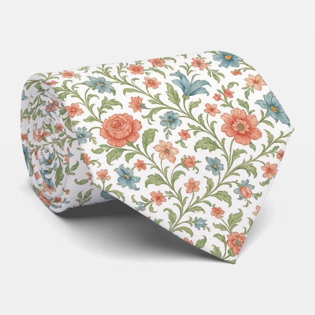 Classy Chic Neck Tie With Floral Art Pattern (Rolled)