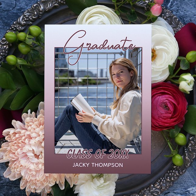 Classy Chic Ombre Mauve Taupe Dark Pink Graduation Announcement (Creator Uploaded)