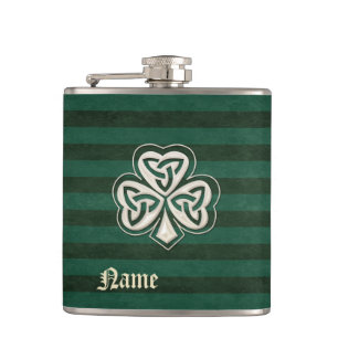 Classy chic pearl lucky shamrock personalised hip flask