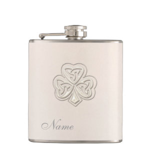 Classy chic pearl lucky shamrock personalised hip flask