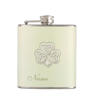 Classy chic pearl lucky shamrock personalised hip flask