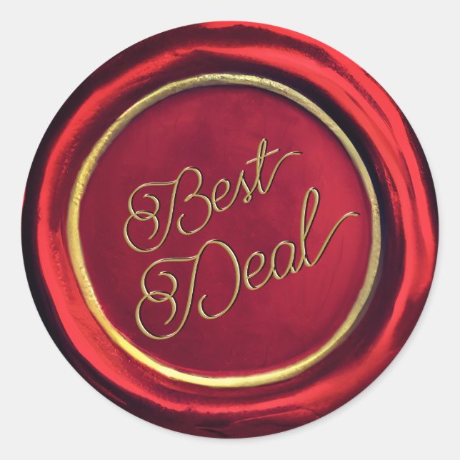 Classy Chic Red & Gold Best Deal Wax Seal Stickers (Front)
