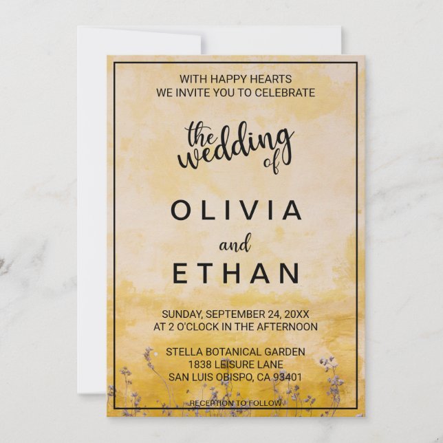 Classy chic rustic yellow dusty floral Wedding Inv Invitation (Front)