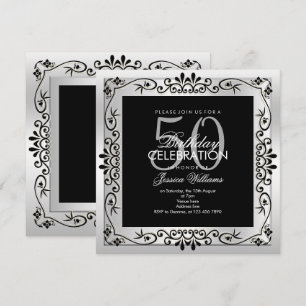 Classy Chic Silver Decorative Framed 50th Birthday Invitation