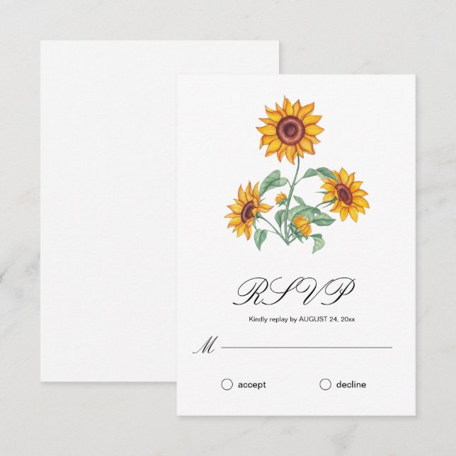 Classy Chic Sunflowers Botanical RSVP Card (Front/Back)
