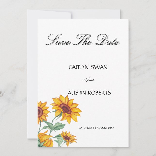 Classy Chic Sunflowers Botanical Save The Date (Front)
