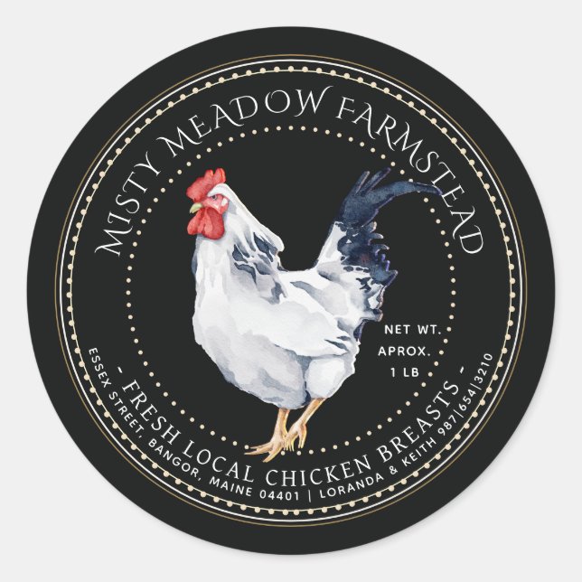 Classy Chicken Parts Label Rooster Farmer's Market (Front)