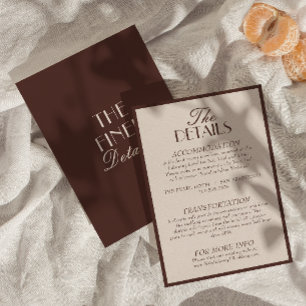 Classy Chocolat Brown Old Money Wedding Details Enclosure Card