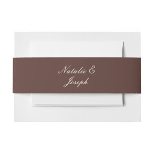 Classy Chocolate Brown Cream Old Money Wedding Invitation Belly Band