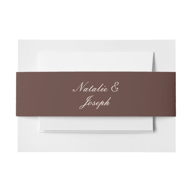Classy Chocolate Brown Cream Old Money Wedding Invitation Belly Band (Front Example)