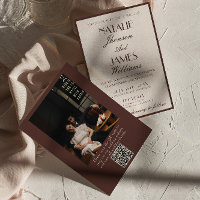 Classy Chocolate Brown Fancy Photo QR Code Wedding
