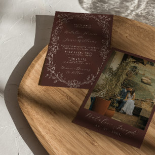 Classy Chocolate Brown Floral Old Money Wedding  Invitation