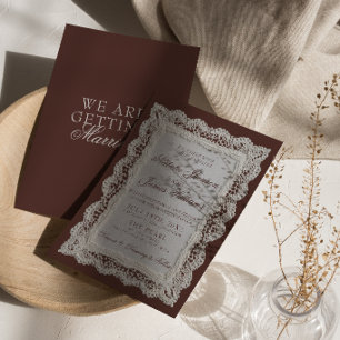 Classy Chocolate Brown Lace Old Money Wedding Invitation