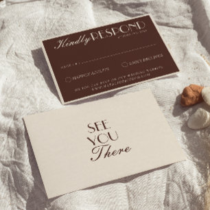 Classy Chocolate Brown Old Money Retro Wedding RSVP Card