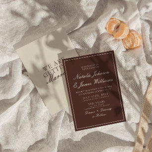 Classy Chocolate Brown Old Money Vintage Wedding Invitation