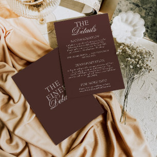 Classy Chocolate Brown Old Money Wedding Details Enclosure Card
