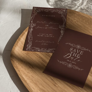 Classy Chocolate Brown Retro Old Money Wedding Save The Date