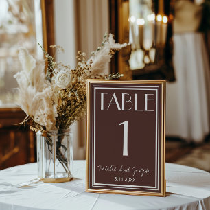 Classy Chocolate Brown Retro Wedding Table Number