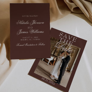 Classy Chocolate Cocoa Old Money Photo Wedding Save The Date