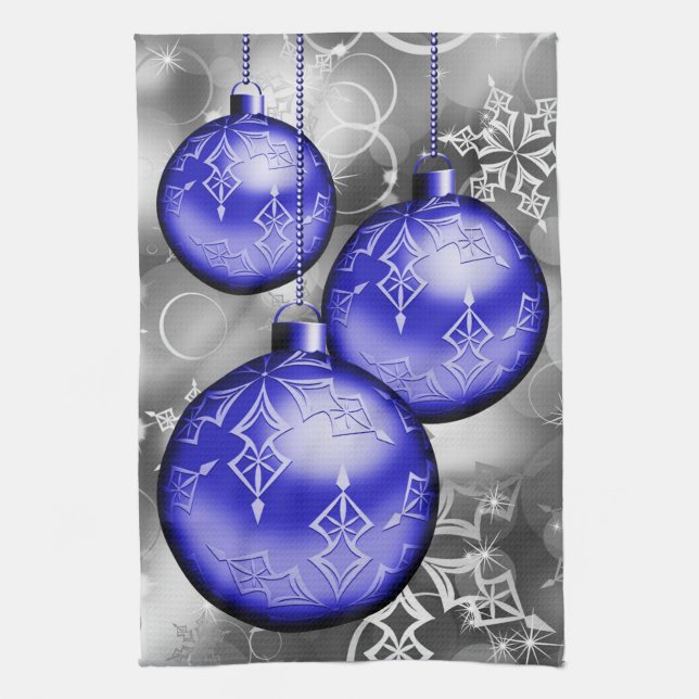 Classy Christmas Blue Silver Grey Kitchen Towel (Vertical)