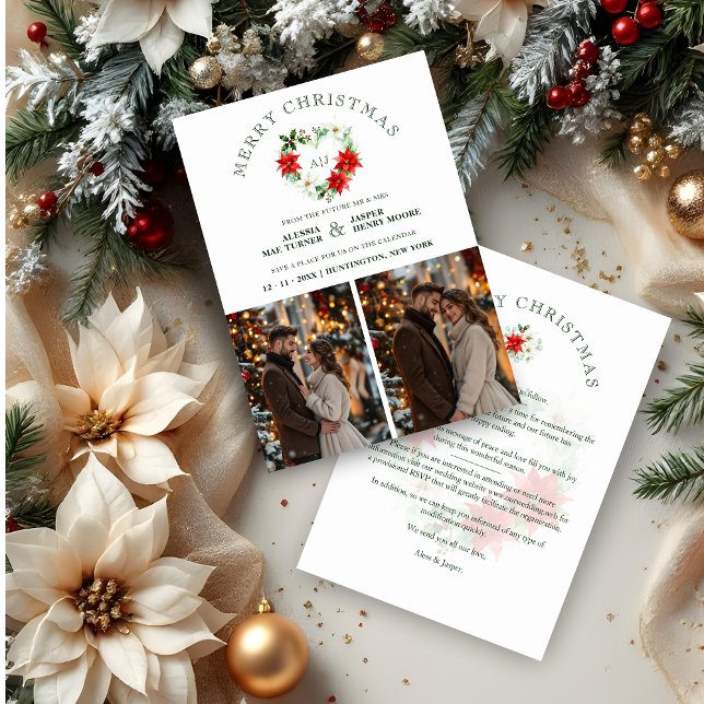 Classy Christmas Floral Monogram Heart Initials Save The Date (Classy Christmas Floral Monogram Heart Wedding Save the Date Cards a Holiday Cards. )