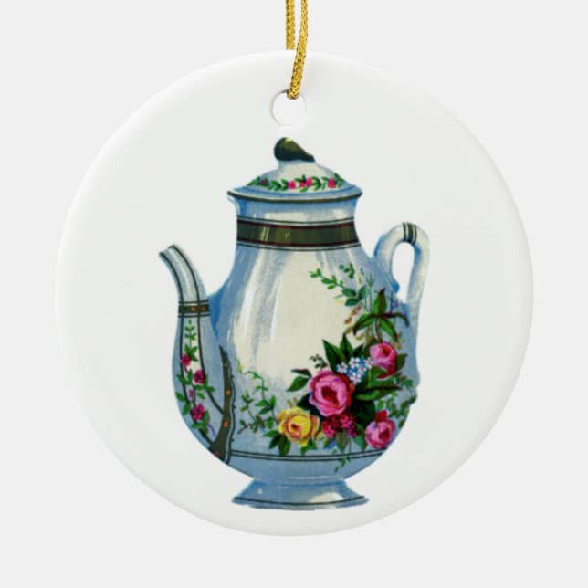 Classy Christmas Ornament Ceramic Round Tea Cup (Front)