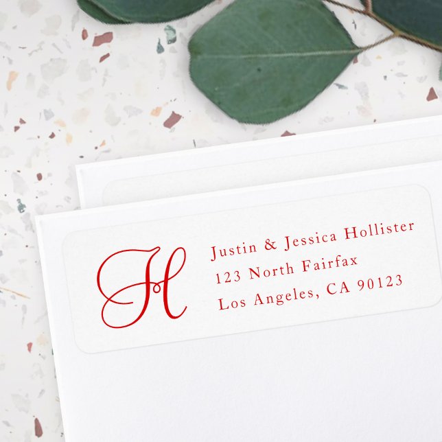 Classy Christmas Red & White Address w/Monogram (Creator Uploaded)