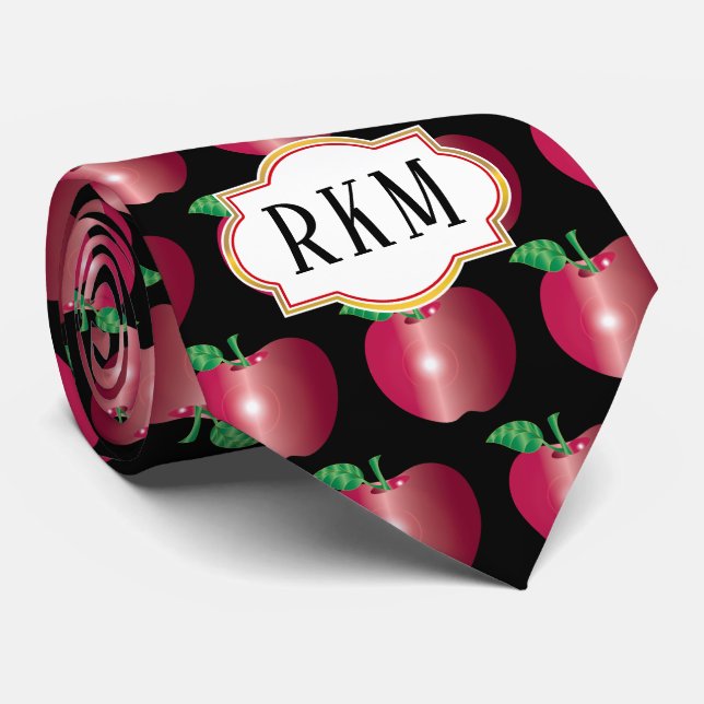 Classy Class Monogram Apple Pattern Teacher Tie (Rolled)