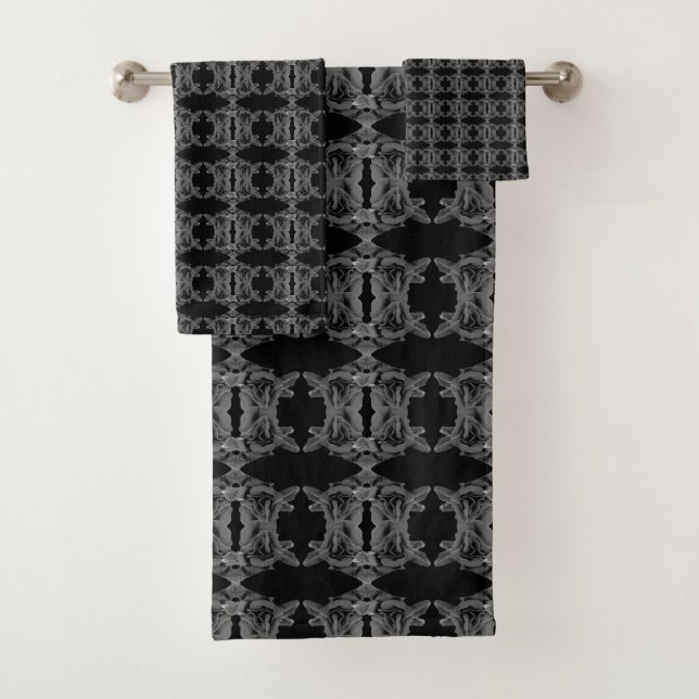 Classy Classic Black and Silver Gray Bath Towels (Insitu)