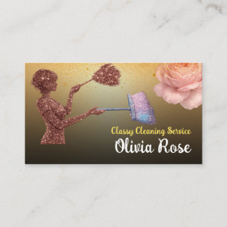 Classy Cleaning Business Rose Logo Business Card