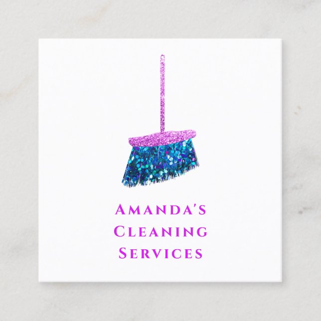 Classy Cleaning Residence Services Maid Pink Square Business Card (Front)