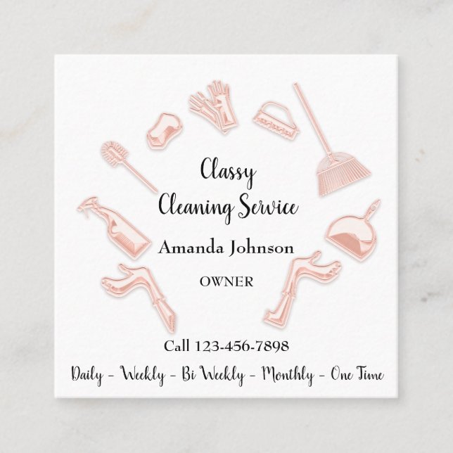 Classy Cleaning Service Gold Logo Maid House White Square Business Card (Front)