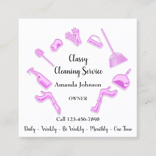 Classy Cleaning Service House Logo Maid Glam White Square Business Card (Front)