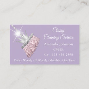 Classy Cleaning Service Maid Broom Crown Purple Business Card