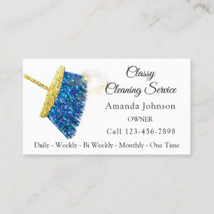 Classy Cleaning Service Maid Gold Blue Ocean Pink Business Card