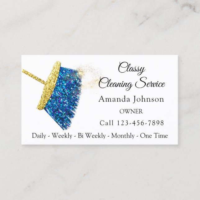 Classy Cleaning Service Maid Gold Blue Ocean Pink Business Card (Front)