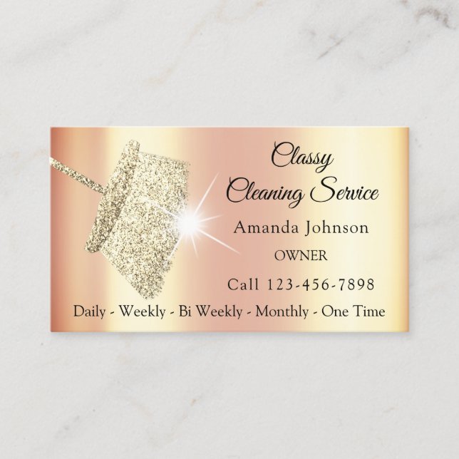 Classy Cleaning Service Maid Gold Coral Hausekeepe Business Card (Front)